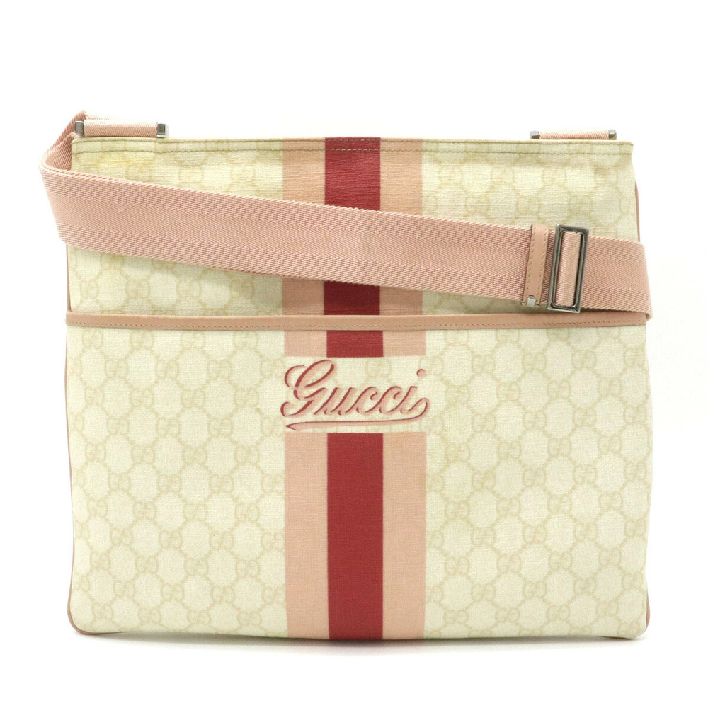 Gucci GG Supreme Joy Crossbody Bag Leather Beige Cream Pink Red
